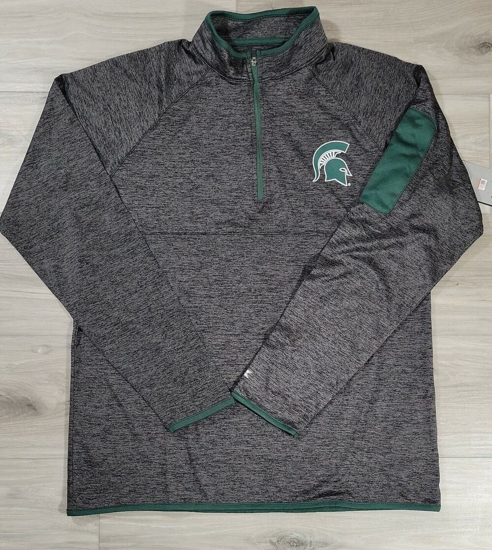 Michigan State Spartans Sweater Men's Medium Black HTR 1/4 Zip Pullover Jacket